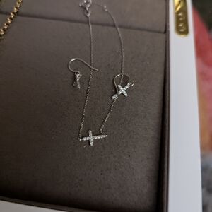 Kendra Scott Elegant 14kt White Gold And Diamond Cross Bracelet and Earring Set